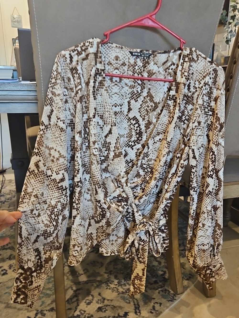 SHEIN Snake Print Wrap Blouse - Brown & Cream
